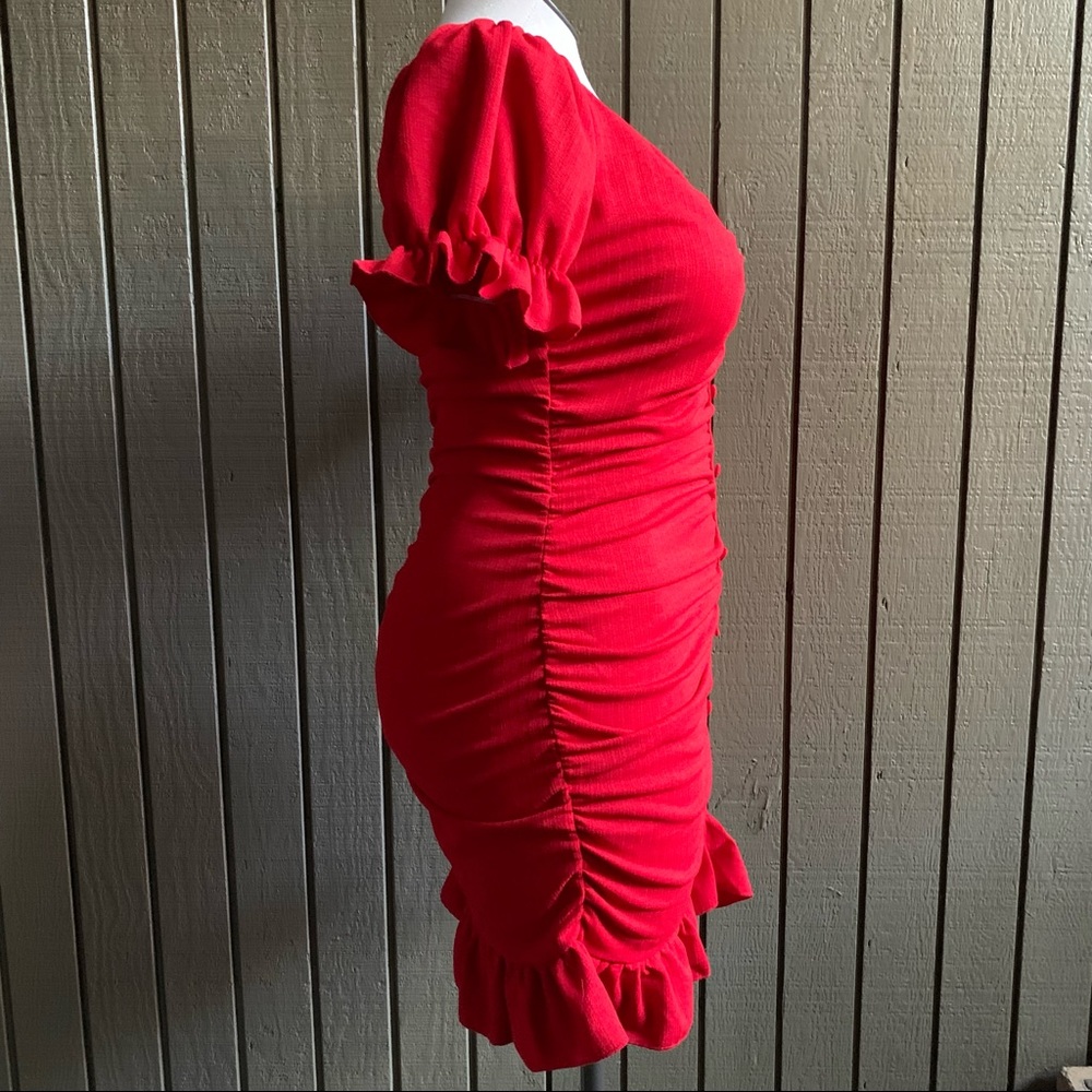 LEASROSE Red Short Sleeve Pleated Above Knee All Season Women’s Dress  XL - Picture 4 of 9